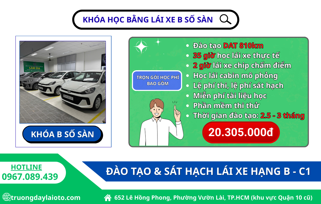 khóa học bằng lái xe b số sàn trường dạy lái ô tô lâm gia 20.305.000đ