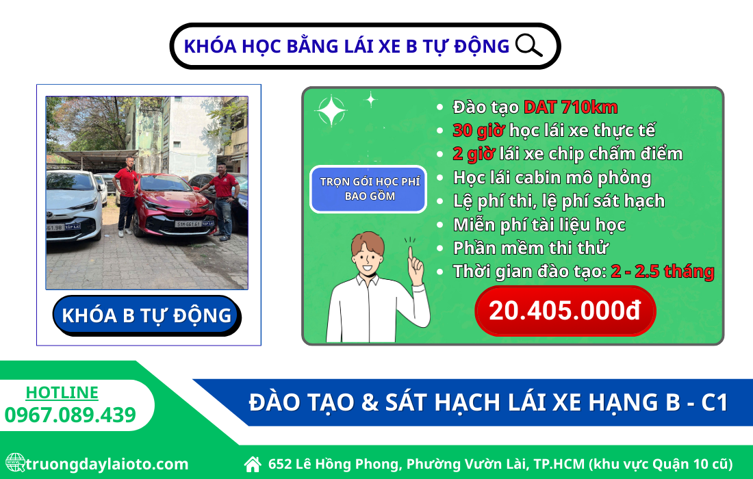 khóa học bằng lái xe b tự động trường dạy lái ô tô lâm gia 20.405.000đ