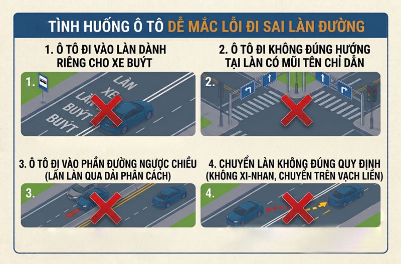 Các tình huống dễ mắc lỗi lái sai làn đường