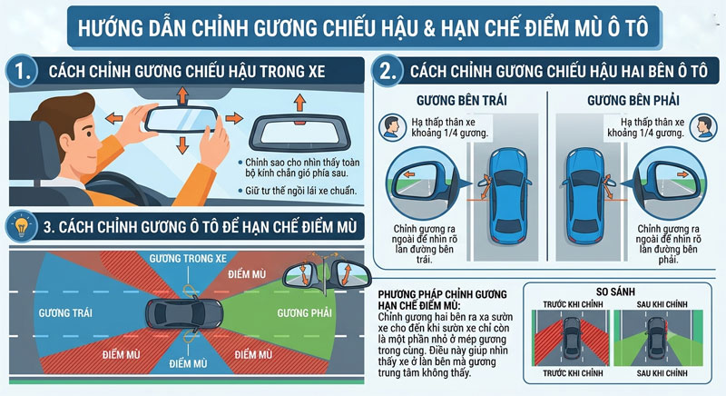 Hướng dẫn chỉnh gương chiếu hậu xe ô tô