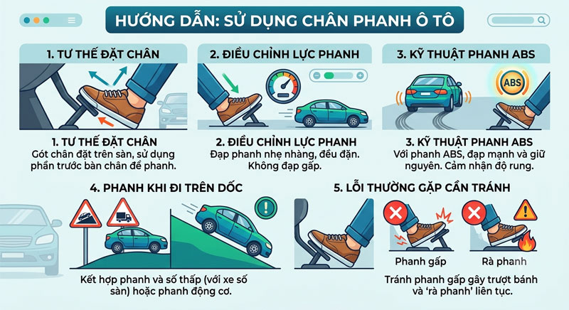 Hướng dẫn dùng chân phanh xe hơi