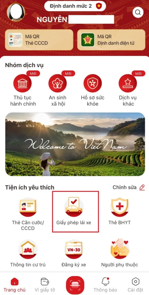 Tích hợp giấy phép lái xe vneid