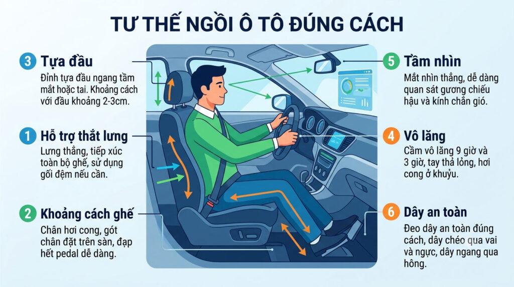 Tư thế ngồi ô tô đúng cách